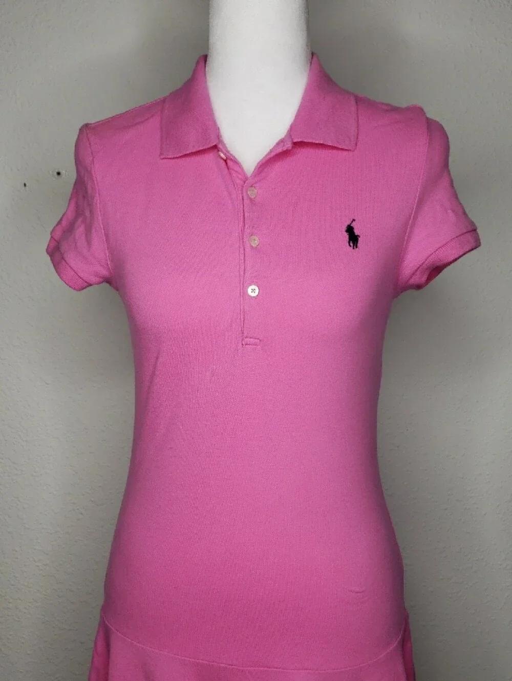 Polo Ralph Lauren Cotton Stretch Button Tennis Prep Knit Dress Size L Pink